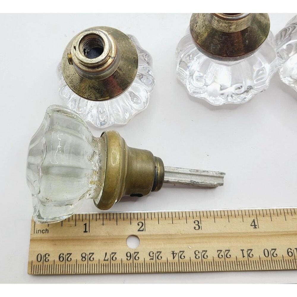Antique Glass Brass Door Knobs Octagonal Design Architectural Salvage Set of 7 - Picture 9 of 9